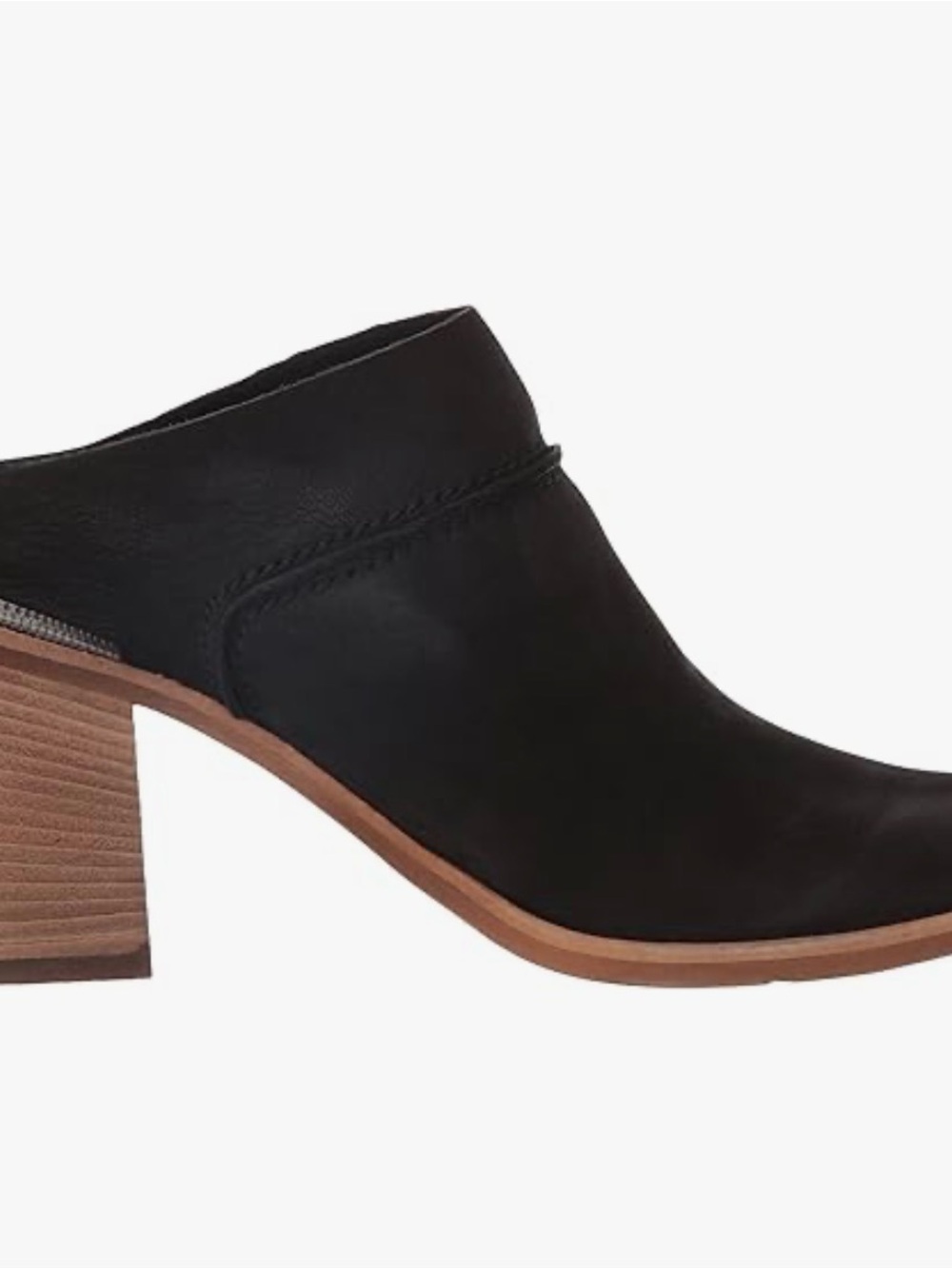 Dolce Vita Black Leather Block Heel Mule with Brown Stacked Heel